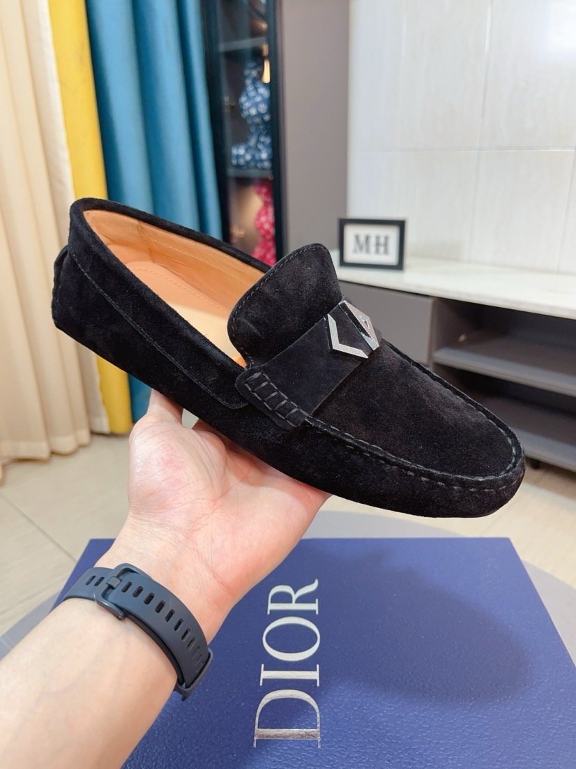 Dior Black Textured Slip-On Loafers