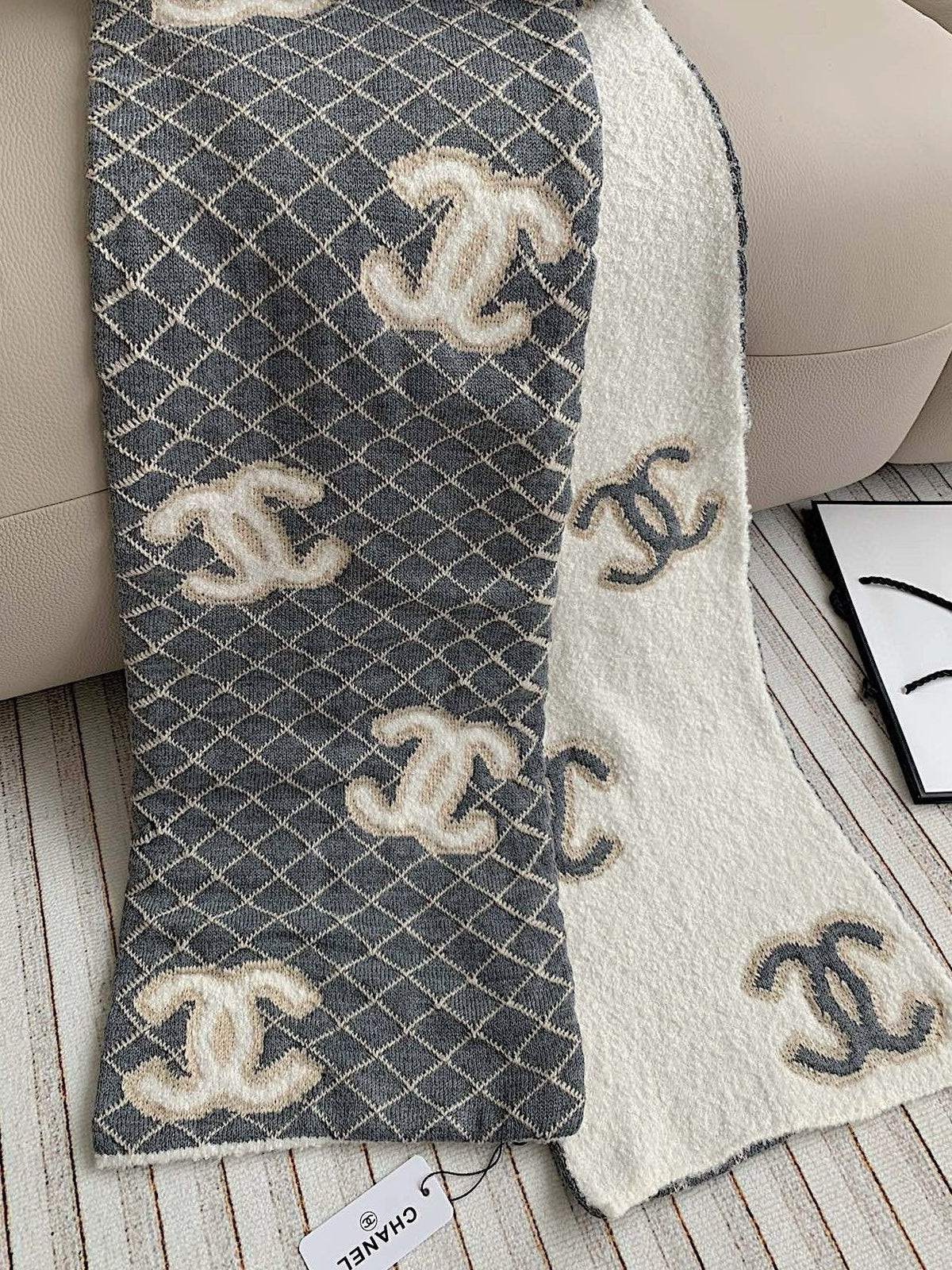 Chanel Diamond-Pattern Logo Scarf