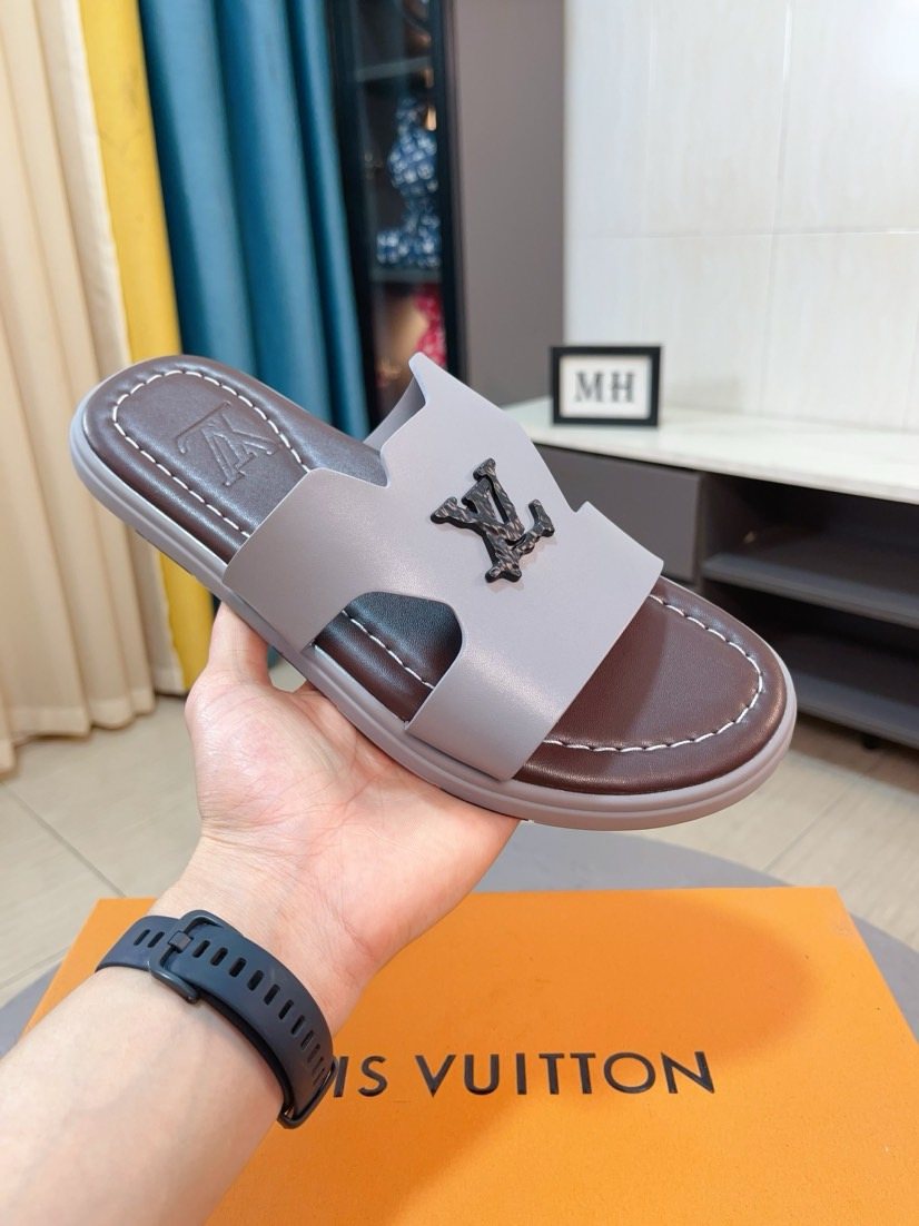 Louis Vuitton Men's Logo-Pattern Slide Sandals